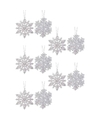 10x Zilveren sneeuwvlok-ijsster kerstornamenten kerst hangers 12 cm met glitters