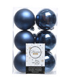 12x Kunststof kerstballen glanzend-mat donkerblauw 6 cm kerstboom versiering-decoratie