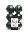 12x Kunststof kerstballen glanzend-mat donkergroen 6 cm kerstboom versiering-decoratie