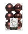 12x Kunststof kerstballen glanzend-mat mahonie bruin 6 cm kerstboom versiering-decoratie