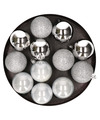 12x Kunststof kerstballen glanzend-mat zilver 6 cm kerstboom versiering-decoratie