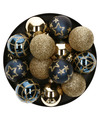 15x stuks kerstballen mix goud-blauw gedecoreerd kunststof 5 cm