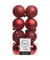 16x Kunststof kerstballen mix kerst rood 6 cm kerstboom versiering-decoratie