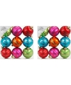 18x Kunststof gekleurde kerstballen glitter 6 cm