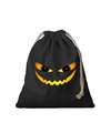1x Katoenen Halloween snoep tasje duivel gezicht zwart 25 x 30 cm