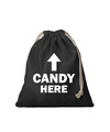 1x Katoenen Halloween tasje Candy Here zwart 25 x 30 cm