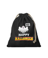 1x Katoenen happy halloween snoep tasje met spook zwart 25 x 30 cm