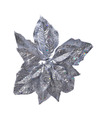 1x stuks decoratie bloemen kerstster zilver glitter op clip 23 cm