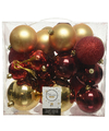 26 Stuks kunststof kerstballen mix goud-rood 6, 8, 10 cm