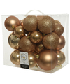 26x Kunststof kerstballen mix camel bruin 6-8-10 cm kerstboom versiering-decoratie