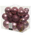 26x Kunststof kerstballen mix oud roze 6-8-10 cm kerstboom versiering-decoratie