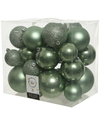 26x Kunststof kerstballen mix salie groen 6-8-10 cm kerstboom versiering-decoratie