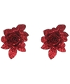 2x Kerstversieringen glitter roos rood op clip 15 cm