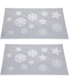 2x Sneeuwspray kerst raamsjablonen sneeuwvlokken-sterren plaatjes 54 cm