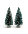 2x stuks kerstdorp onderdelen miniatuur kerstbomen groen 15 cm