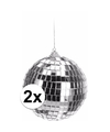 2x Zilveren disco kerstballen 10 cm