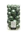 30x Kunststof kerstballen glanzend-mat-glitter salie groen kerstboom versiering-decoratie