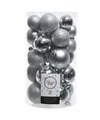 30x Kunststof kerstballen glanzend-mat-glitter zilver kerstboom versiering-decoratie