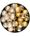 32x stuks kunststof kerstballen mix van champagne en goud 4 cm