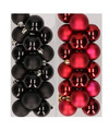 32x stuks kunststof kerstballen mix van zwart en donkerrood 4 cm