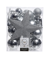 33x Kunststof kerstballen mix zilver 5-6-8 cm kerstboom versiering-decoratie