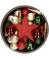33x stuks kunststof kerstballen met piek 5-6-8 cm rood-groen-champagne incl. haakjes