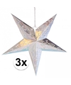 3x decoratie kerst sterren zilver 60 cm