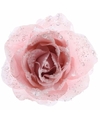 3x Kerstdecoratie roos poeder roze op clip