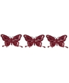 3x Kerstversieringen vlinder op clip glitter bordeaux rood 14 cm