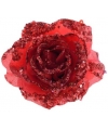 3x Rode glitter rozen met clip