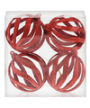 4x Draad kerstballen rood met glitter 8 cm van kunststof-plastic