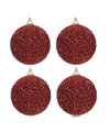 4x Kerstballen kerst rode glitters 8 cm met kralen kunststof kerstboom versiering-decoratie