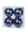 4x Kunststof kerstballen cirkel motief donkerblauw 8 cm kerstboom versiering-decoratie