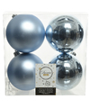 4x Kunststof kerstballen glanzend-mat lichtblauw 10 cm kerstboom versiering-decoratie