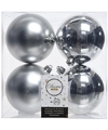 4x Kunststof kerstballen glanzend-mat zilver 10 cm kerstboom versiering-decoratie