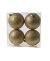4x Kunststof kerstballen glitter goud 10 cm kerstboom versiering-decoratie