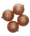 4x Kunststof kerstballen glitter koper 10 cm kerstboom versiering-decoratie