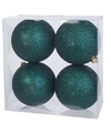 4x Kunststof kerstballen glitter petrol blauw 10 cm kerstboom versiering-decoratie