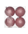 4x Kunststof kerstballen glitter roze 10 cm kerstboom versiering-decoratie