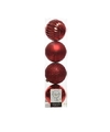 4x Kunststof kerstballen mix kerstrood 10 cm kerstboom versiering-decoratie