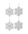 4x Zilveren sneeuwvlok-ijsster kerstornamenten kerst hangers 12 cm met glitters