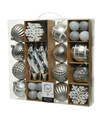 50x Kunststof kerstballen mix zilver 4-8-15 cm kerstboom versiering-decoratie