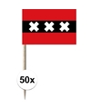 50x Vlaggetjes prikkers Amsterdam 8 cm hout-papier
