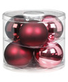 6x Berry Kiss mix roze-rode glazen kerstballen 10 cm glans en mat