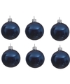6x Glazen kerstballen glans donkerblauw 8 cm kerstboom versiering-decoratie
