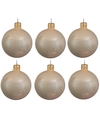 6x Glazen kerstballen glans licht parel-champagne 6 cm kerstboom versiering-decoratie