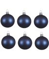 6x Glazen kerstballen mat donkerblauw 6 cm kerstboom versiering-decoratie