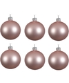 6x Glazen kerstballen mat Lichtroze 6 cm kerstboom versiering-decoratie