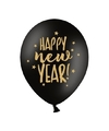 6x Happy New Year ballonnen met ster zwart 30 cm