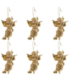 6x Kerst hangdecoratie gouden engeltje met dwarsfluit muziekinstrument 10 cm